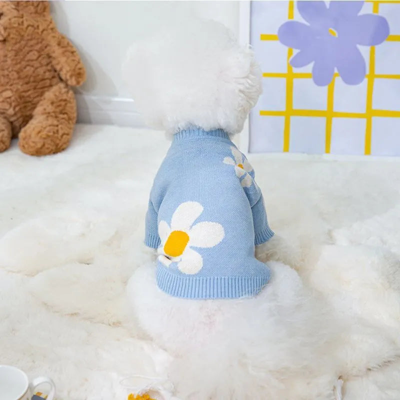 Blue polyester pet clothing for a small dog on a mannequin, showing a checkerboard pattern variant.