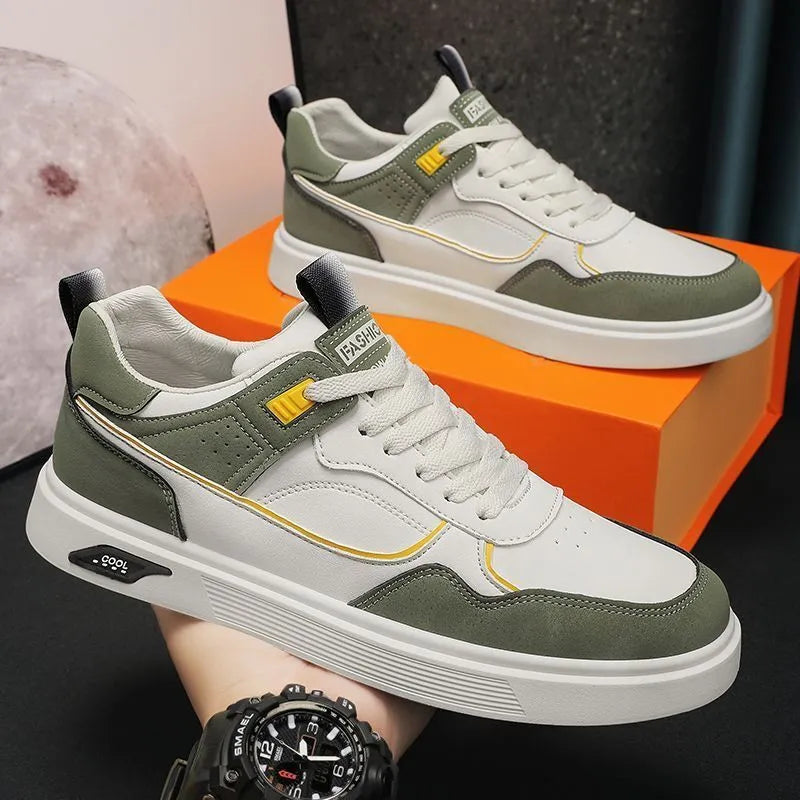 Men's breathable canvas board shoes in black, beige, and grey with mesh lining and low-top design