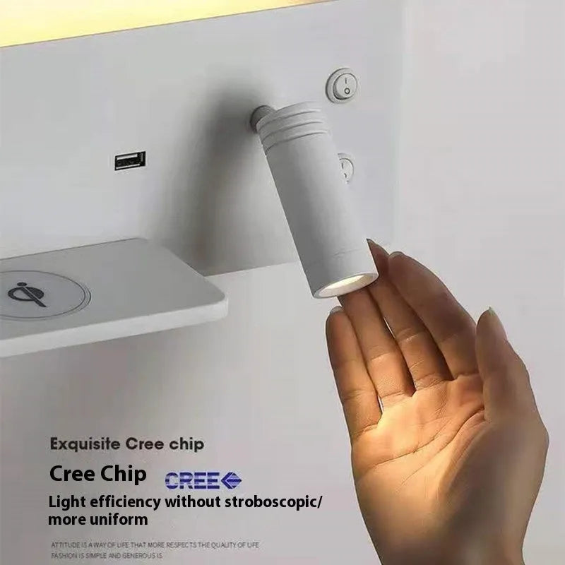 Nordic minimalist wall lamp with warm LED light and wireless charging pad for mobile phone