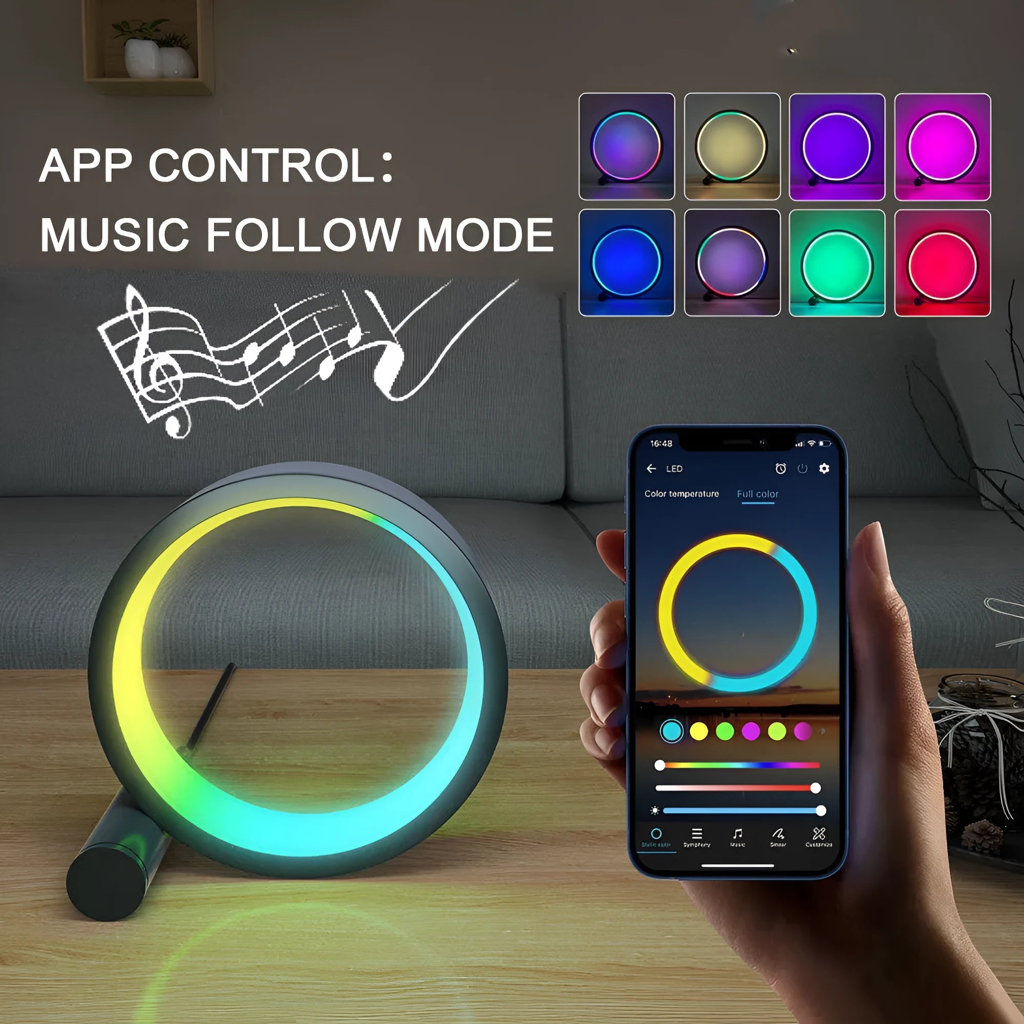 Smart LED night light with music rhythm induction and app control in aluminium alloy housing