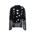 Black men's hooded sweater with hollow knit pattern and pearl decorative details on the front.