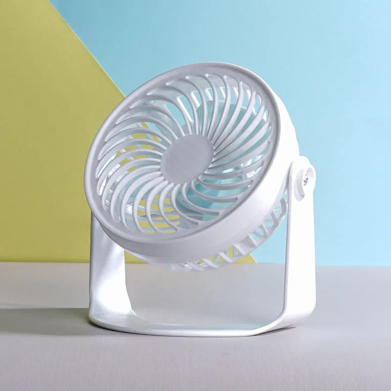 Small USB desktop fan in clip and floor standing styles showing compact size and three blades