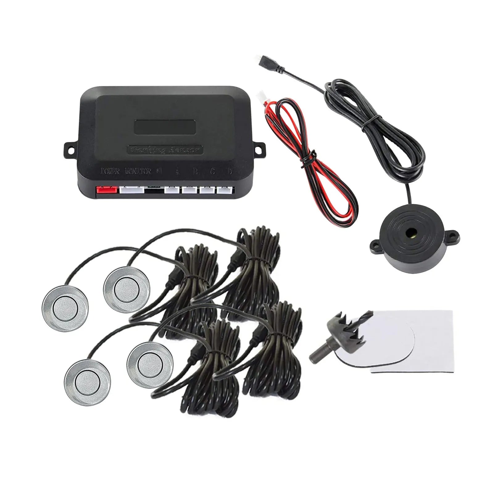 4-probe car parking sensor reversing radar system with buzzer alert module and installation tools