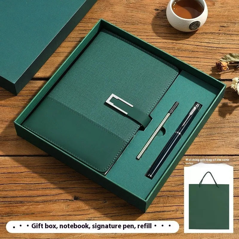 A5 soft PU leather business notebook in brown, black, green, red, or blue with gift box option
