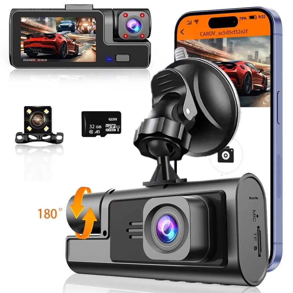 WiFi dash cam for car with front and rear recording on a 2-inch screen
