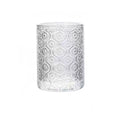 A begonia-carved straight round glass water cup in a solid colour, shown in short 250ml and tall 380ml sizes.
