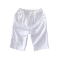 Men's thin linen casual trousers in a loose, straight-leg beach capri style, shown in multiple colour options.