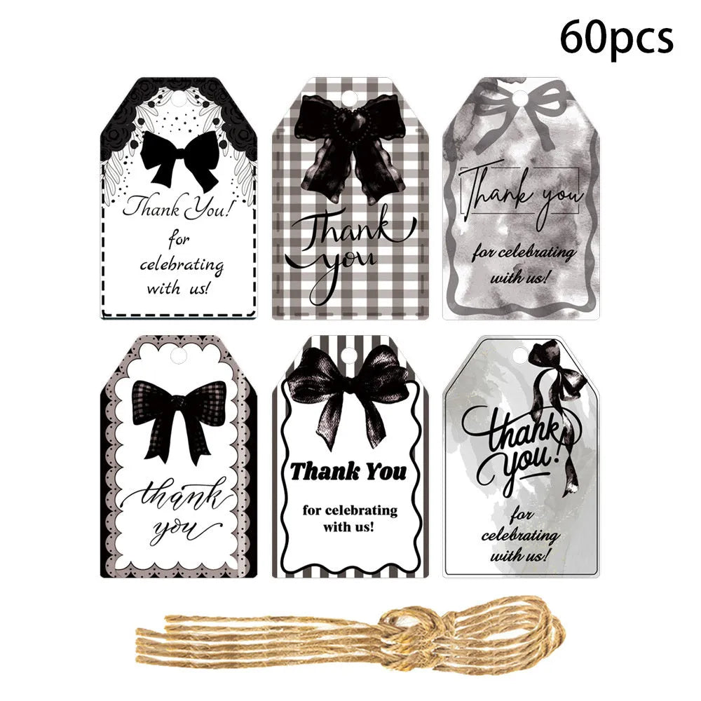 Birthday party creative bowknot gift label tags with hemp rope ties in three decorative styles