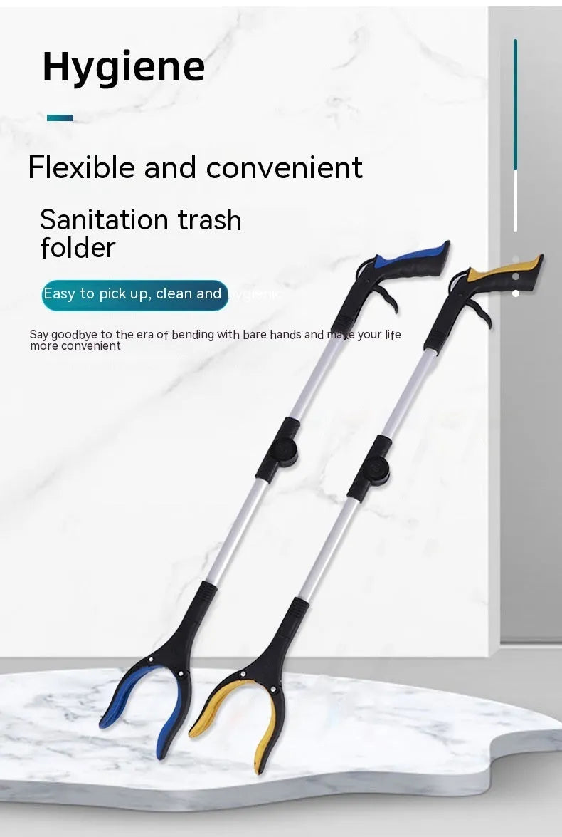 Foldable aluminium garbage clamp with magnetic sucker showing blue handle colour