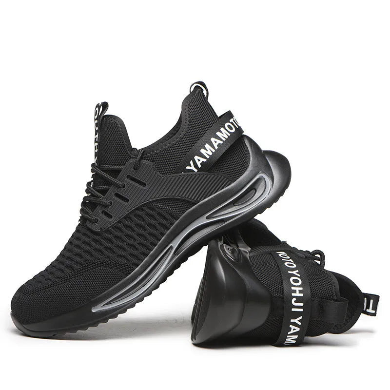 Ultra-light steel toe anti-piercing work shoes black low top fly woven upper industrial safety footwear