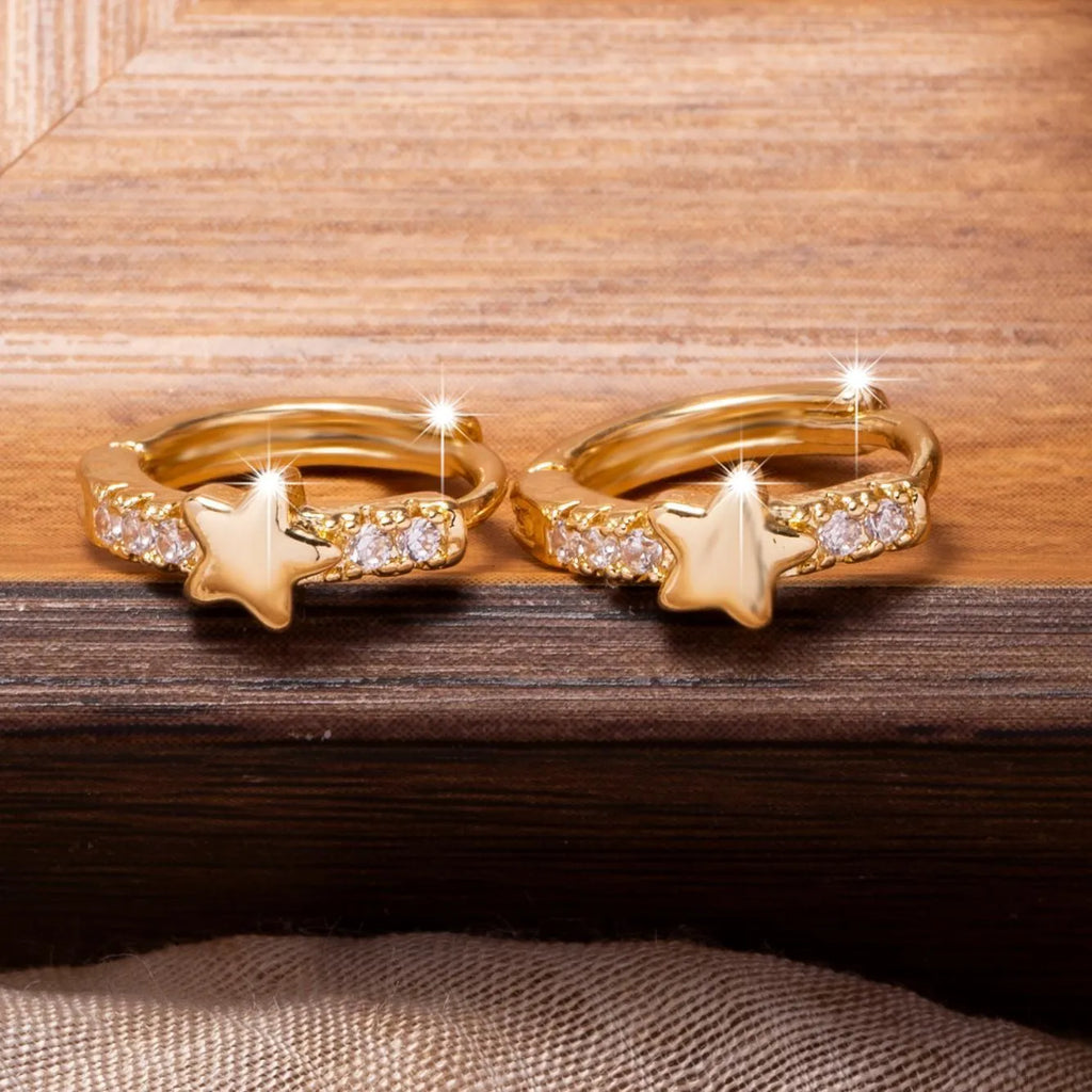 Copper inlaid zircon five-pointed star earrings in gold colour for women Korean style drop earrings