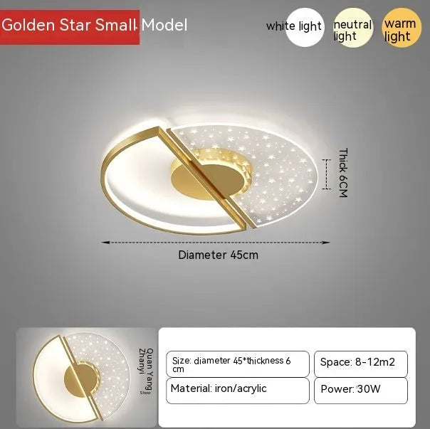 Modern simple LED ceiling light with monochrome white light, 45cm golden feather finish, bathroom ceiling installation