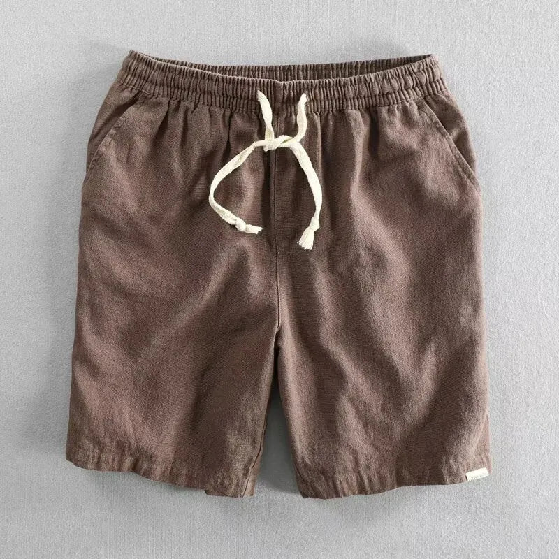 Loose-fit straight leg casual shorts in ramie-cotton blend fabric available in six colour options