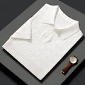 Men's mulberry silk jacquard short sleeve lapel sweater in solid colour for business casual wear