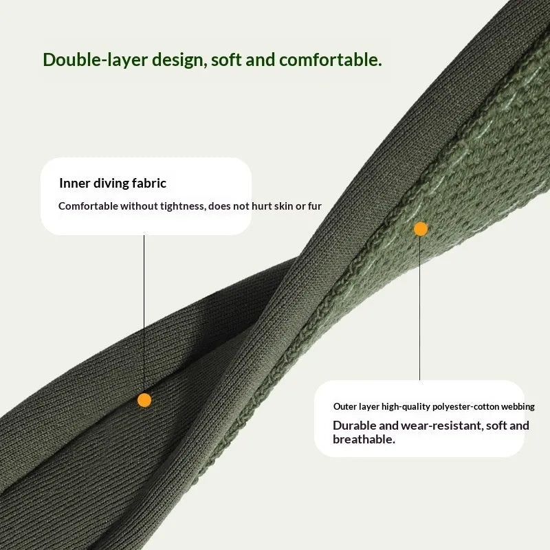 Y-shaped anti-escape dog harness in military green polyester with adjustable straps for small to large dogs