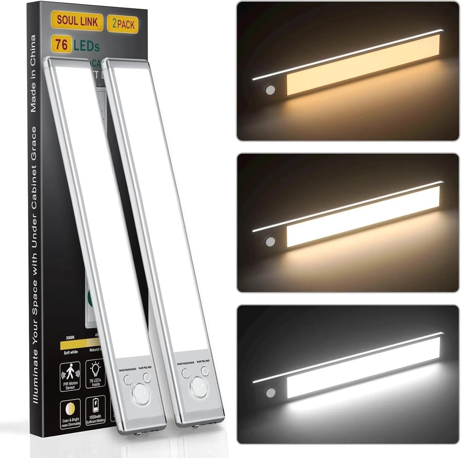 White plastic LED induction cabinet light with sensor, 24cm, rechargeable battery, no-drilling mount