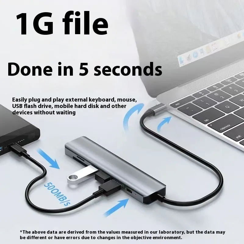 Type-C 7-in-1 expansion dock with HDMI port and USB 3.0 hub on a 15 cm cable.