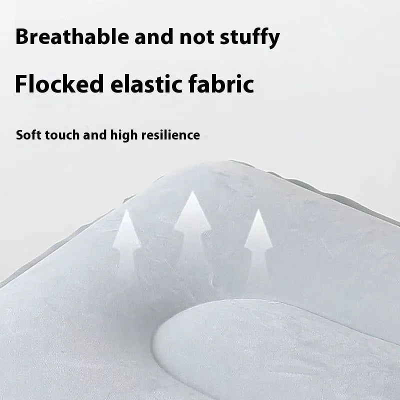 Press inflatable portable folding seat cushion with flocking material surface.