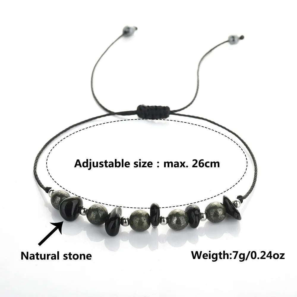 Black garnet stone bracelet with geometry shapes and moon element design