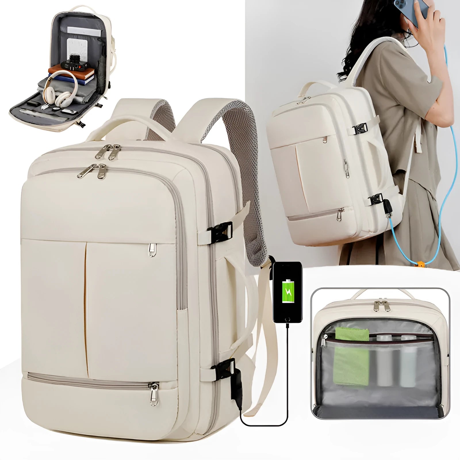 Waterproof Oxford cloth backpack with multiple pockets showing 15.6 inch laptop compartment in black colour
