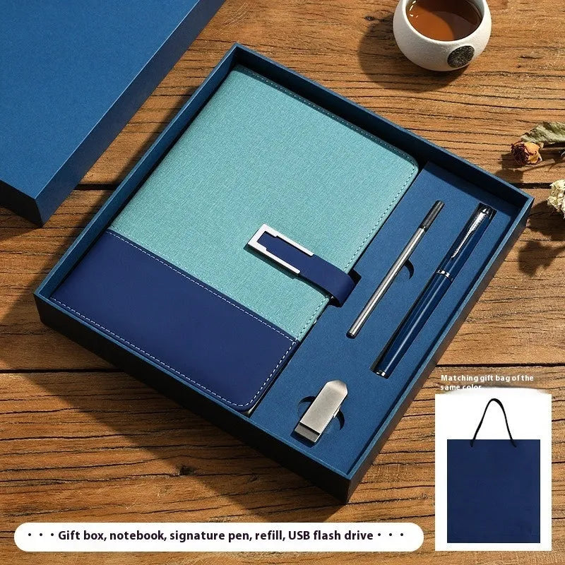 A5 soft PU leather business notebook in brown, black, green, red, or blue with gift box option