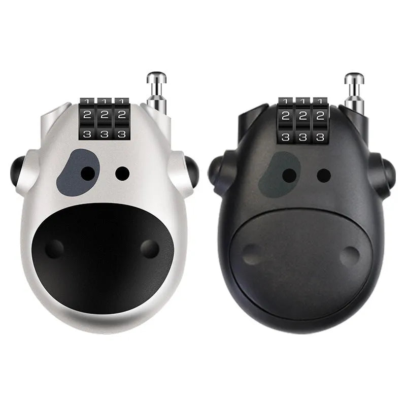 Retractable wire rope helmet lock with cow design and ABS plastic housing
