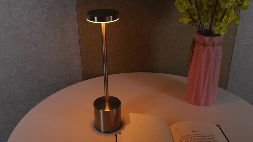 Modern minimalist table lamp with iron I-shaped frame and silver finish, LED ambient light for bedroom or bar