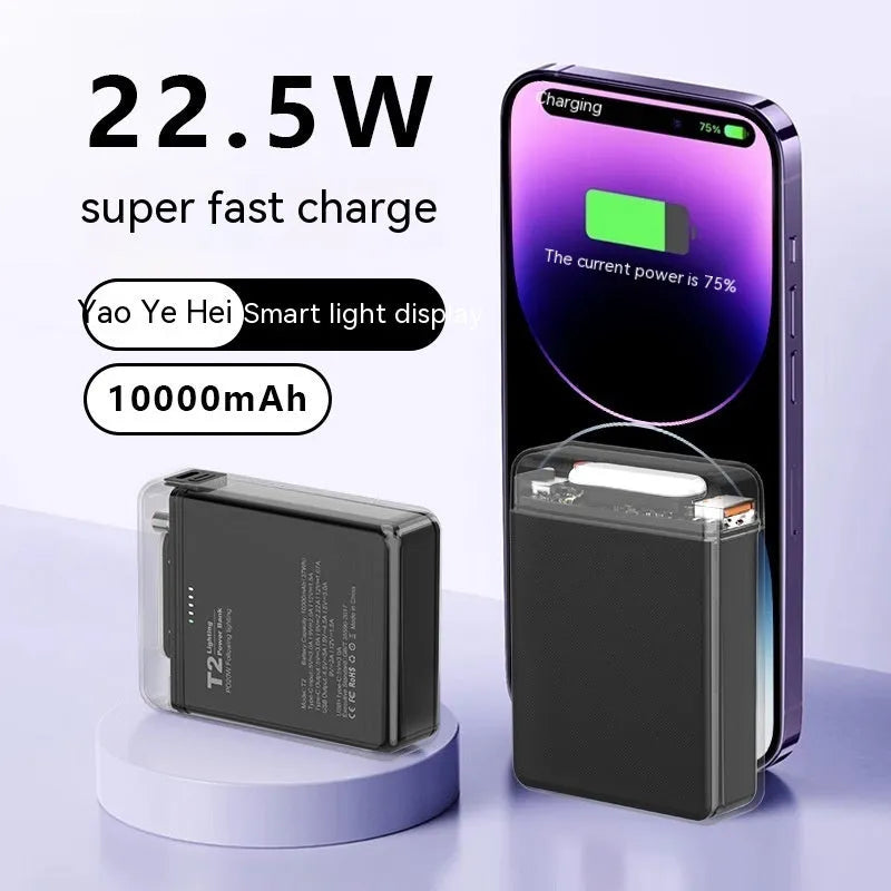 PD fast charging power bank with LED light, ABS PC shell, 90 × 62.5 × 24.5mm, cream rice night or lemon yellow