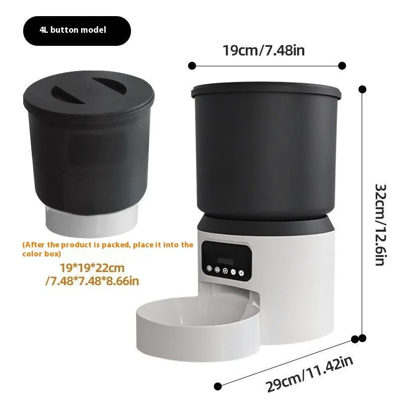 4L smart pet feeder with video camera and choice of stainless steel or plastic bowl on a kitchen floor