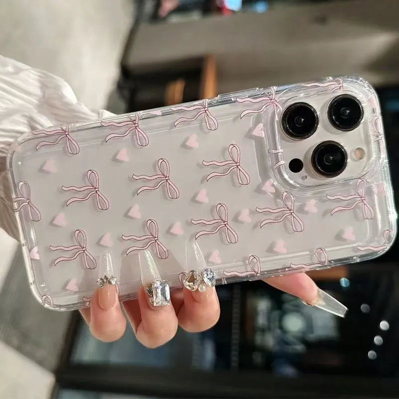 TPU transparent girl bow phone case for iPhone with drop-resistant airbag corners