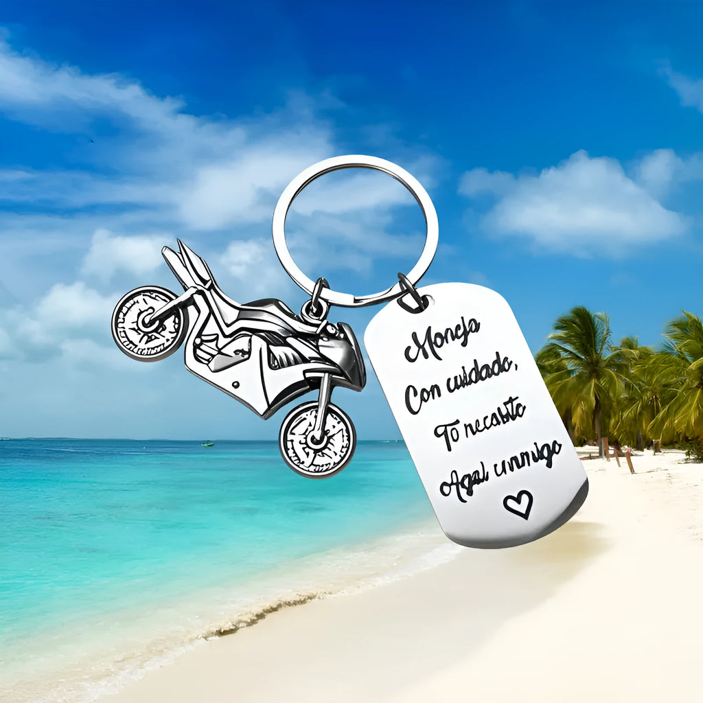 Stainless steel motorcycle keychain with flannel storage bag, modern simple WU266 design