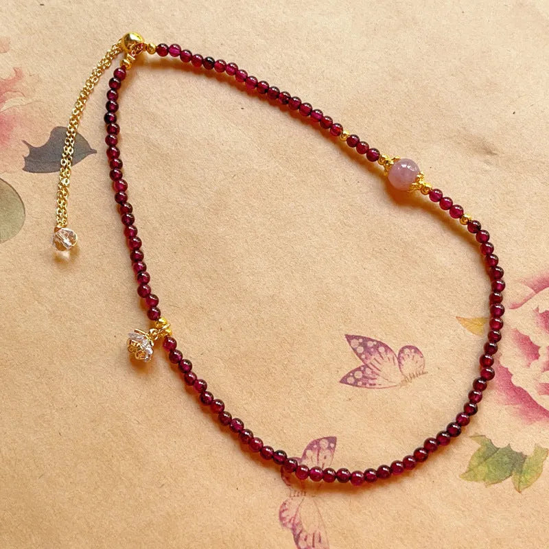 Natural garnet double ring bracelet for women, manually crafted in H311 colour.