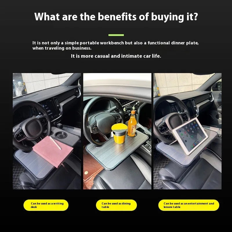 Black foldable car laptop stand and dining table with 42x28cm surface area
