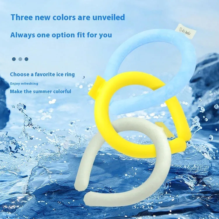 Blue PVC halter-style cooling neck ice ring for outdoor sports.