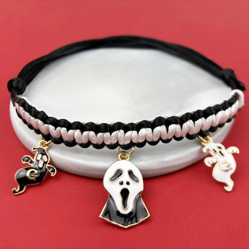 Halloween pet collar decoration with hand-woven zinc alloy geometric charm on adjustable collar