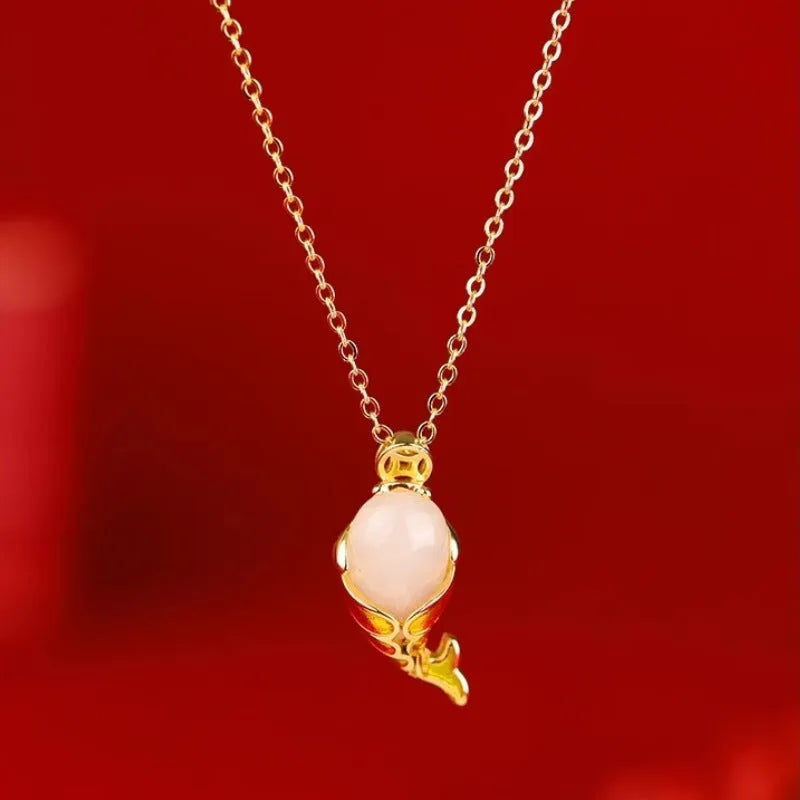 Carp literary red rope hand strap necklace with electroplated copper construction and retro animal modelling