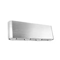 Silver aluminium rectangular LED wall lamp mounted on a wall displaying multiple colour options