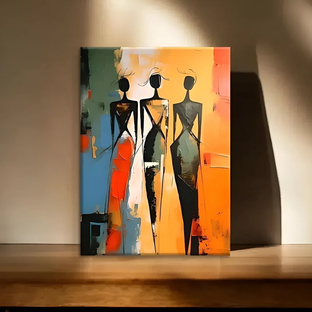 Colourful abstract oil painting canvas of an African black woman unframed vertical wall art