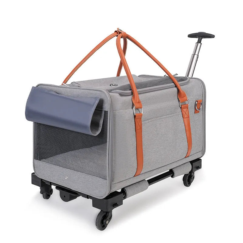 Multifunctional cat bag in solid colour with removable wheels and pull rod, nylon, 9kg capacity