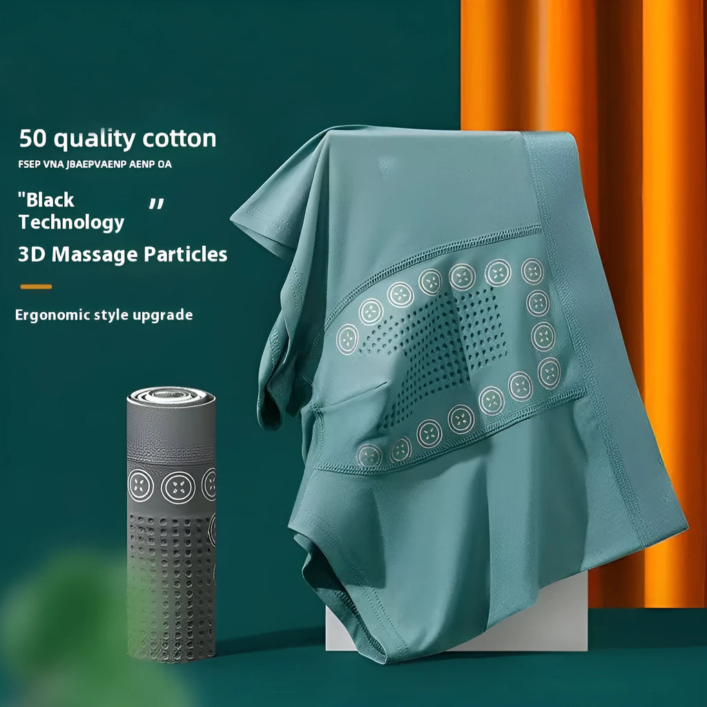 Men's solid colour underwear with massage particles in milk silk fabric showing mid waist design