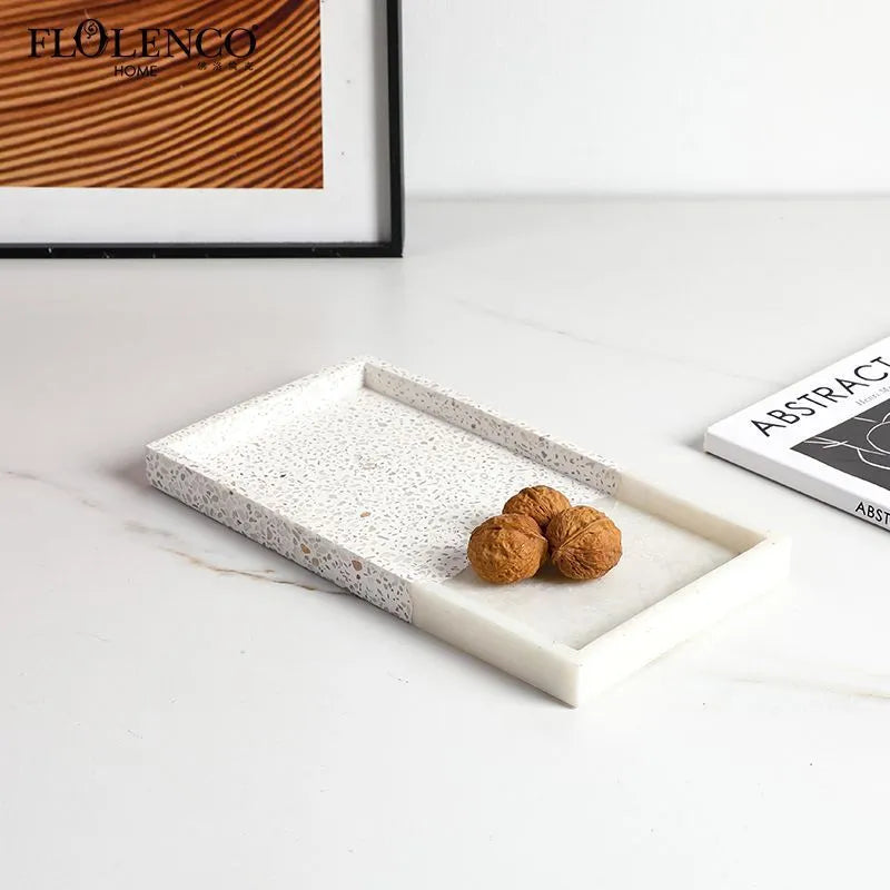 Resin terrazzo decorative storage tray 26.5x14x2cm colour SZ23038 on a coffee table
