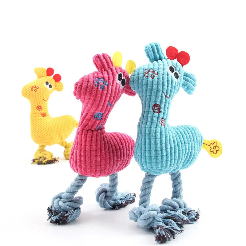 Deer-shaped plush dog toy with corn grain texture in blue colour with squeaker sound