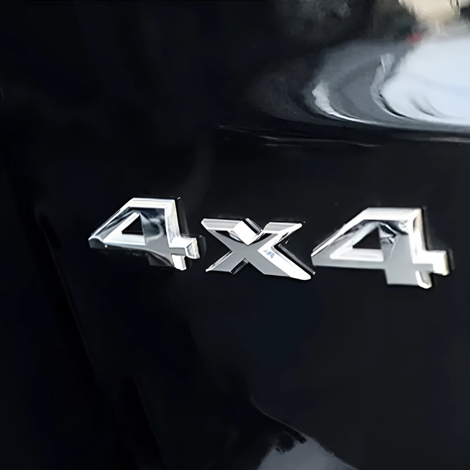 Metal 3D rear car badge sticker for 4x4 off-road vehicles in black finish, 9cm by 3.5cm