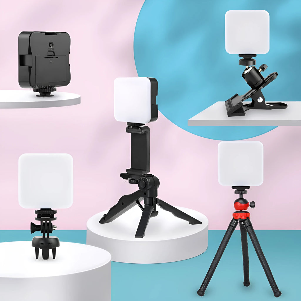 LED mini square outdoor pocket light tripod flash with rotatable head on a small stand