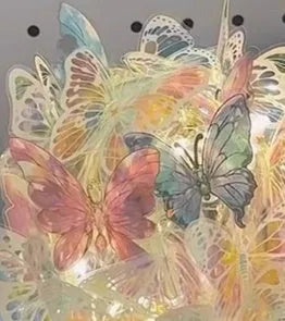 Butterfly night lamp with glass shade and wood base measuring 12x15cm