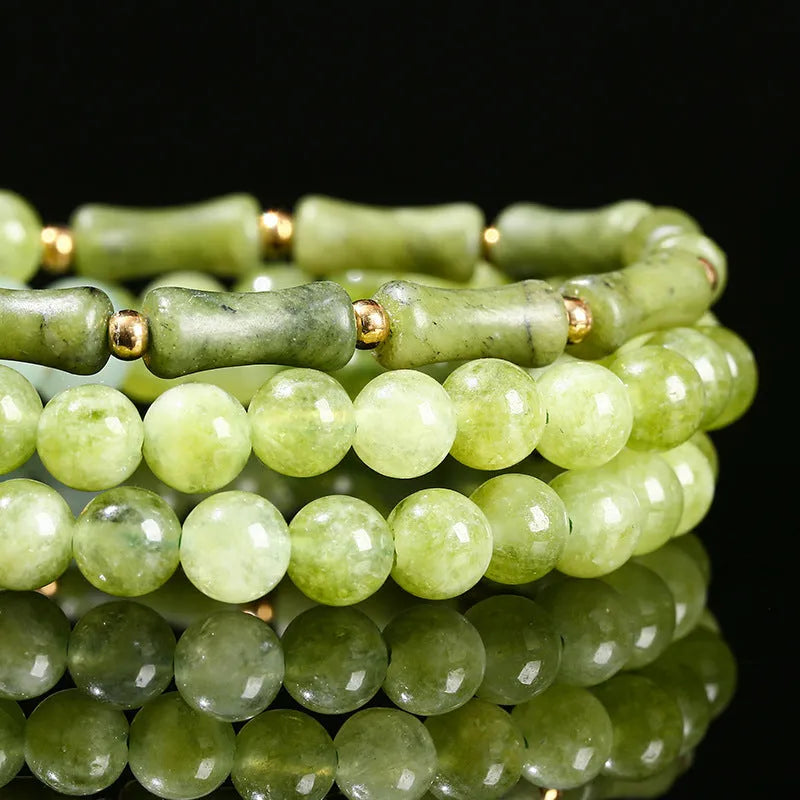 Grey jade multi-circle girls bamboo bracelet with flower lily element and copper steel alloy clasp