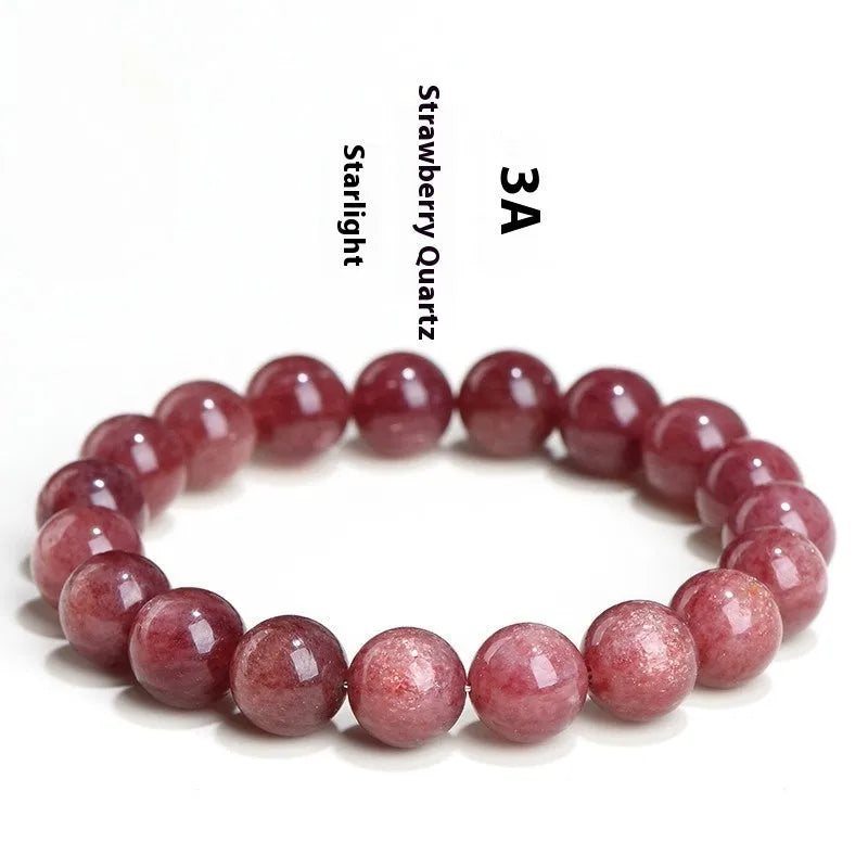 Natural starlight cherry red strawberry quartz bracelet with polished geometry-shaped crystal beads