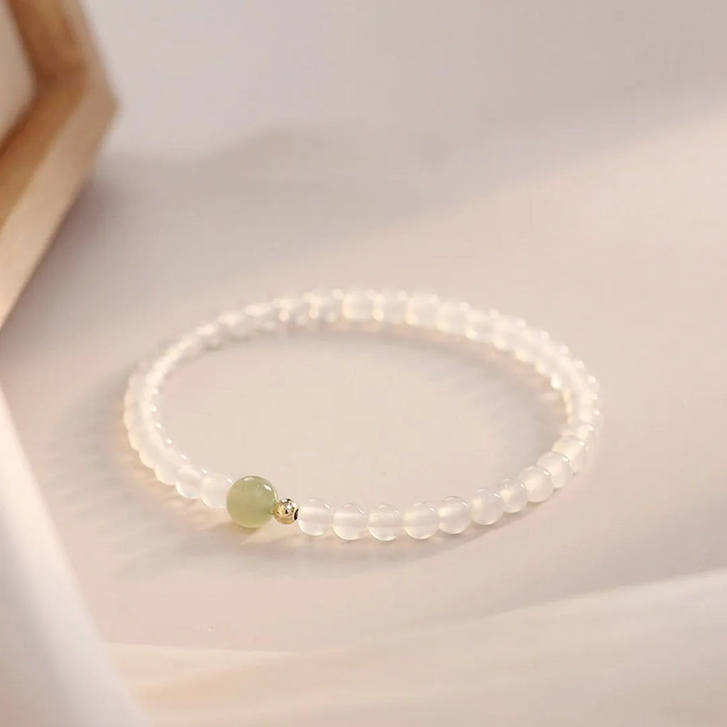 Natural Hetian jade and white agate women's bracelet with 15cm length in New Chinese style.
