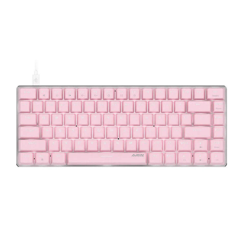 Pink and white mechanical gaming keyboard with 82 keys and white backlight illumination