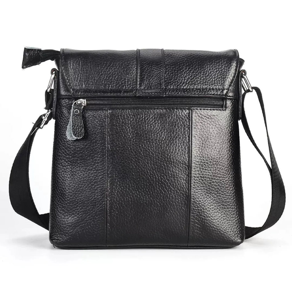 Genuine leather men's crossbody bag black top grain cowhide 26x23x5cm for business travel